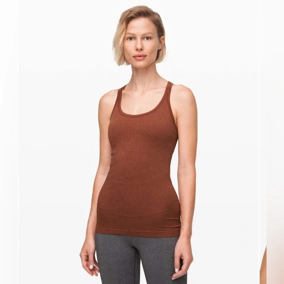 Lululemon Ebb To Street Tank II, Ribbed w Built in Bra, Rustic Clay, Size 4 - Picture 7 of 7